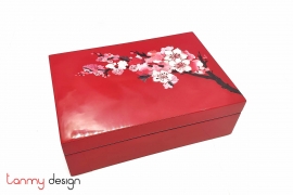 Rectangle hand painted lacquer box with 6 smaller boxes